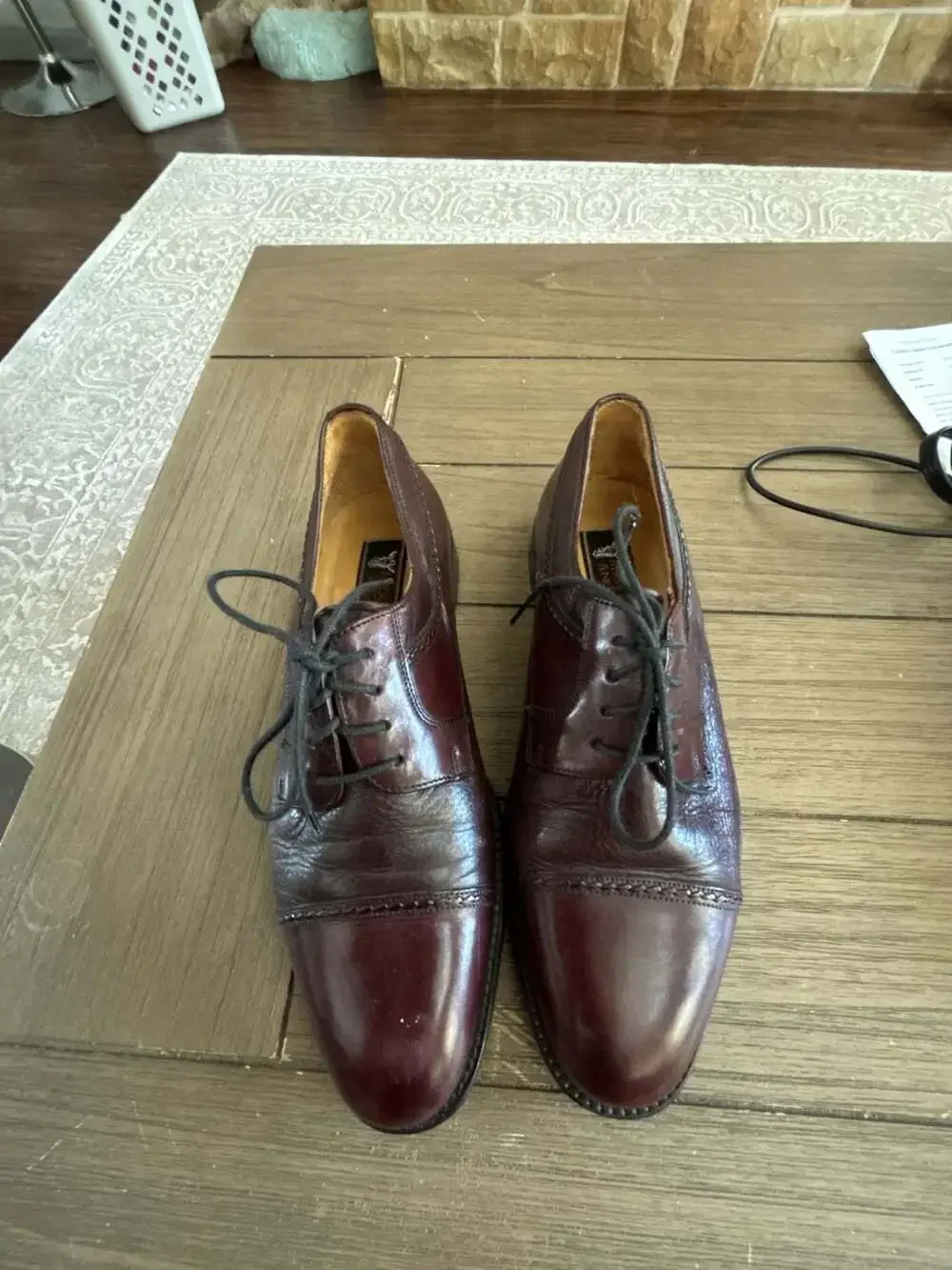 Miguel Angel Men's Burgundy Leather Cap Toe Derby Dress Shoes